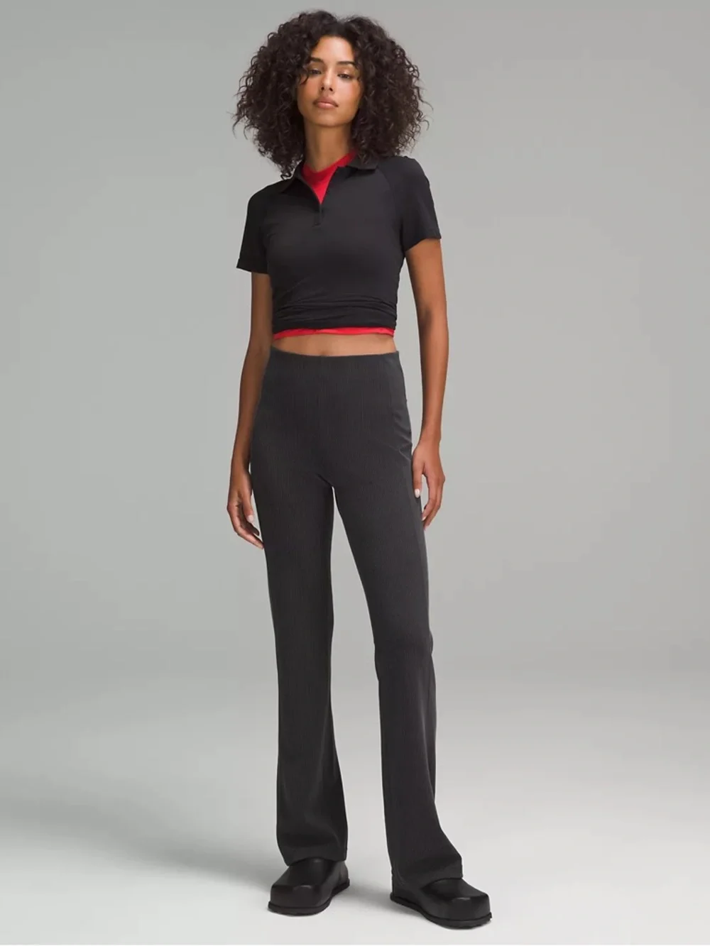 Lululemon brushed softstreme ribbed zip flared pant sz 4